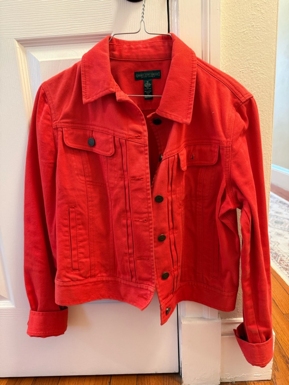 Red Orange Women's Denim Jacket - Classic Button-Up Style